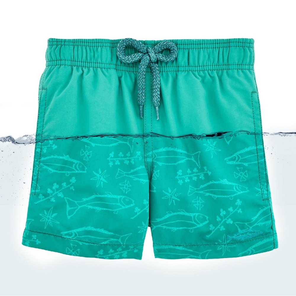Vilebrequin Boys Turquoise Water Reactive Fish Swim Shorts Trunks size 4